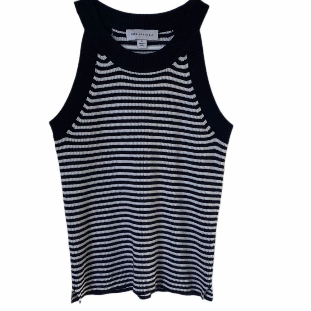 Free Assembly Black and White Ribbed Striped Racerback Tank Size S